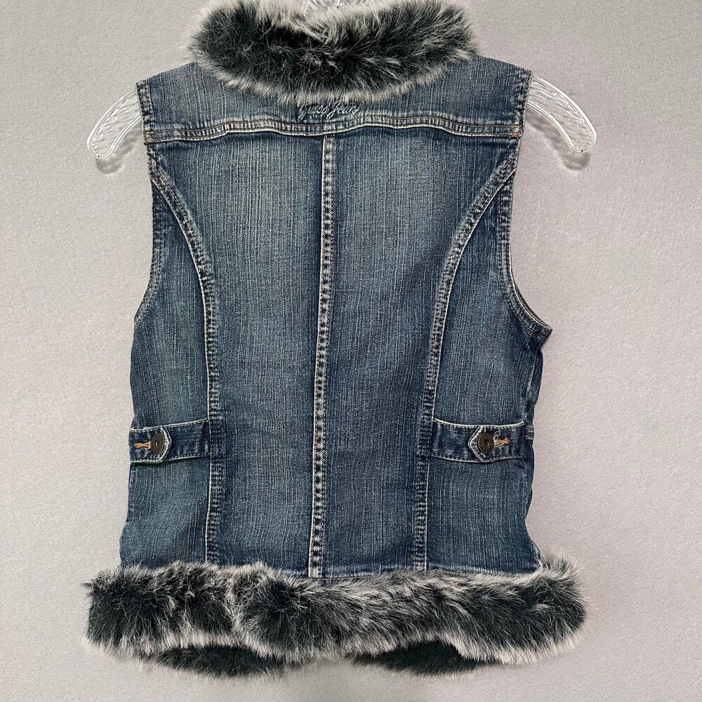 Vintage Y2K Guess Jeans Denim Vest With Faux Fur Trim Size Large - Picture 4 of 16